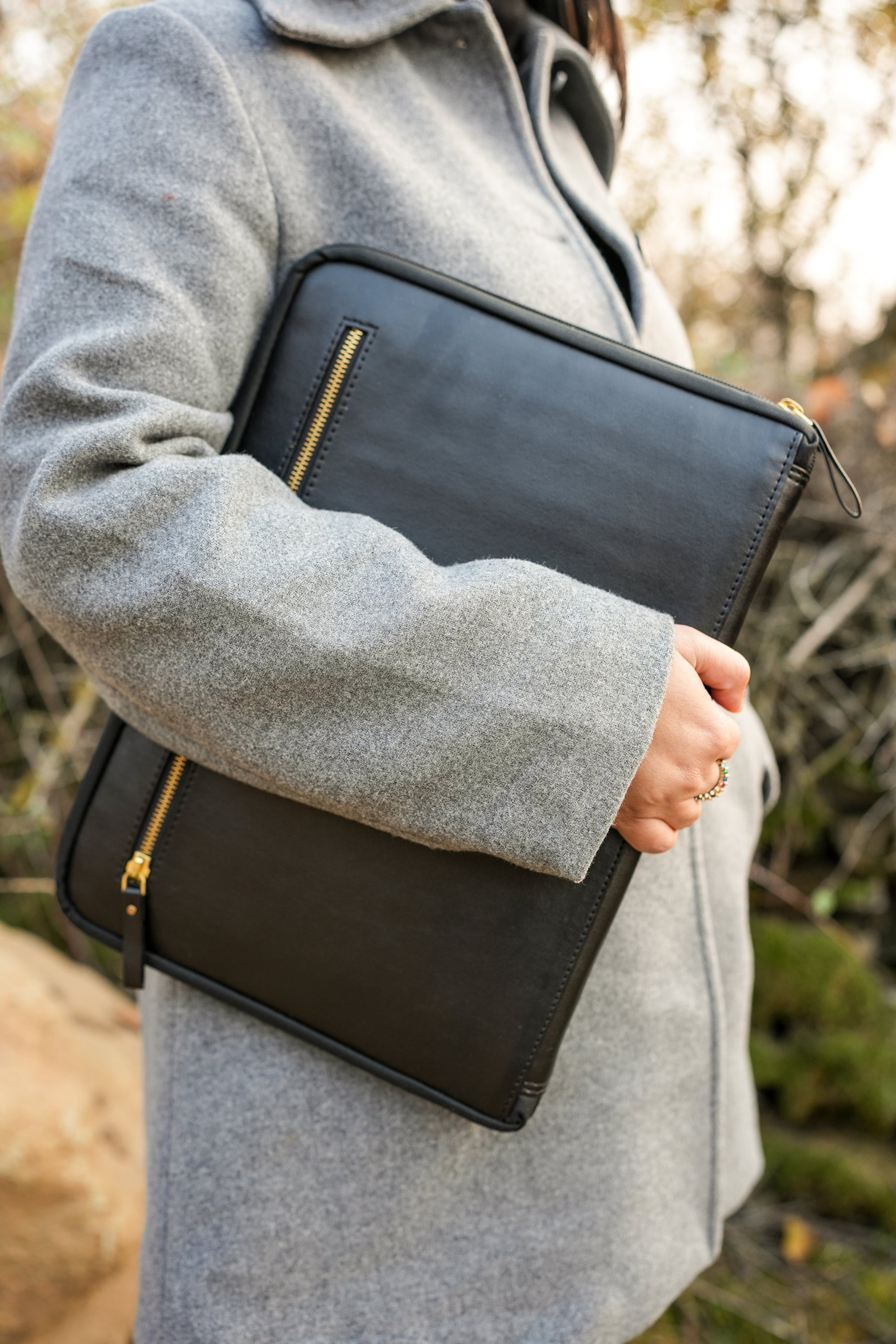 Black Laptop Sleeve with Gold Details - LeatherNoLeather