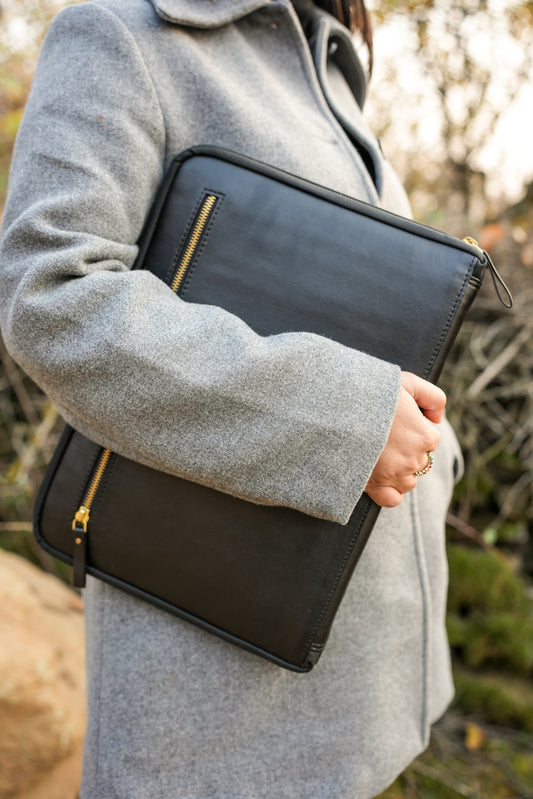 Black Laptop Sleeve with Gold Details - LeatherNoLeather