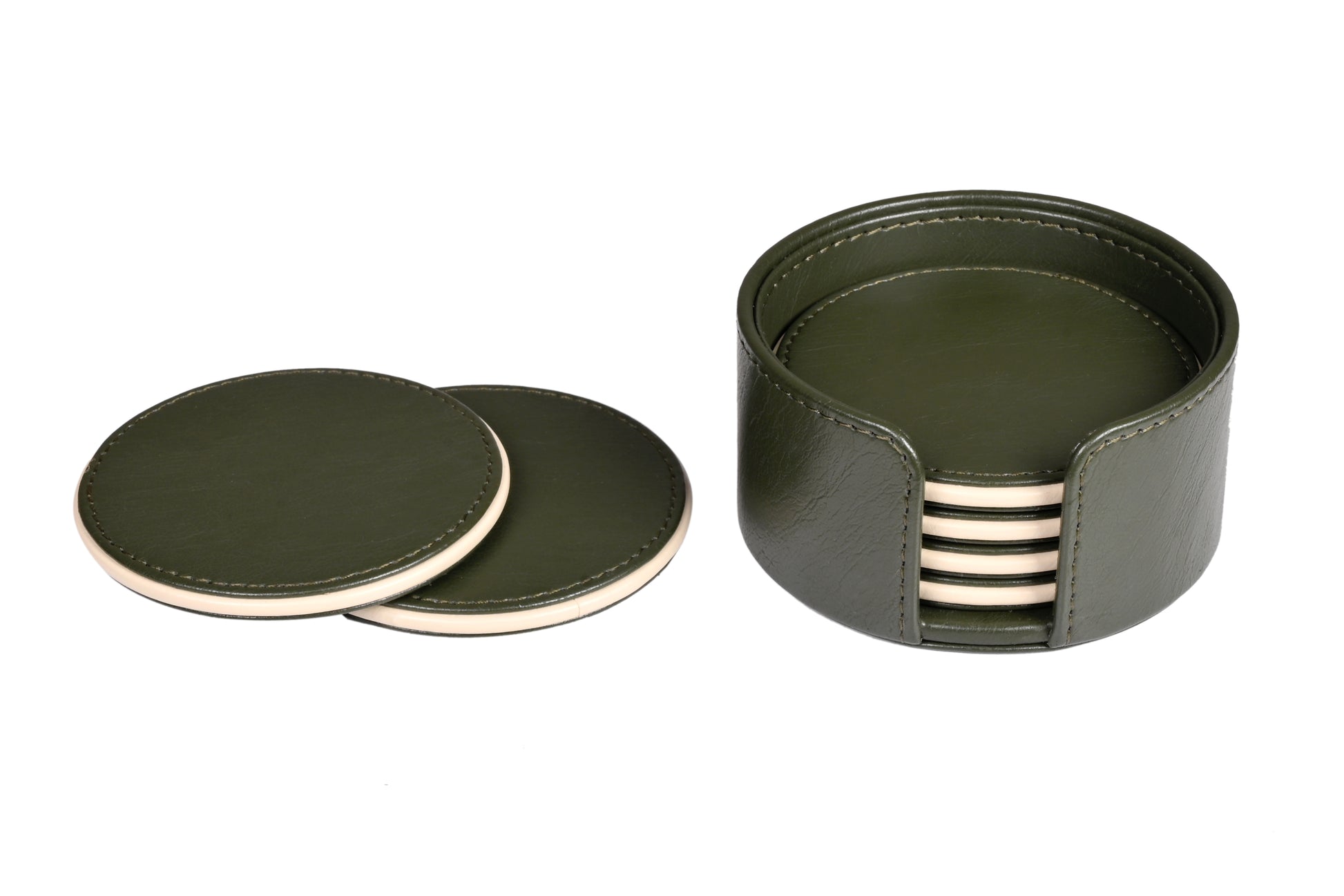 Bask Coaster Set - Olive Green - LeatherNoLeather