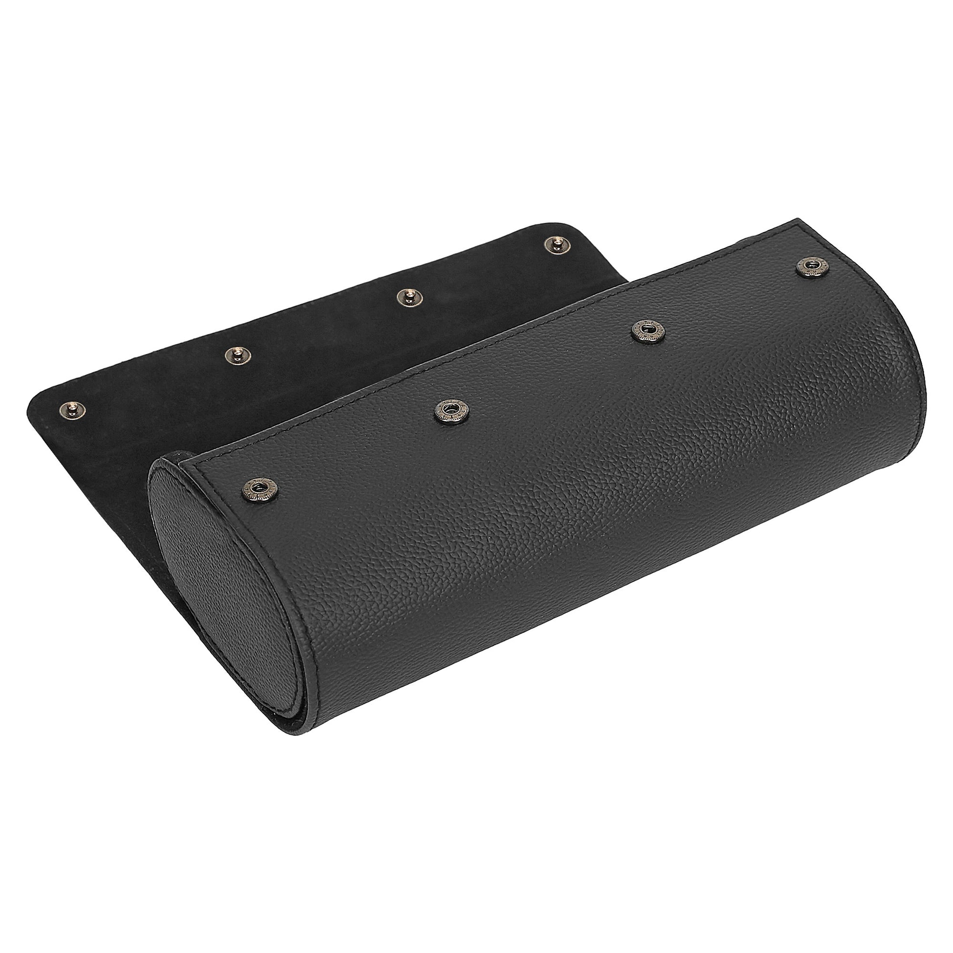 black leather watch case with one side open
