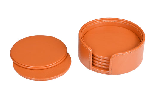 Bask Coaster Set - Tangerine - LeatherNoLeather