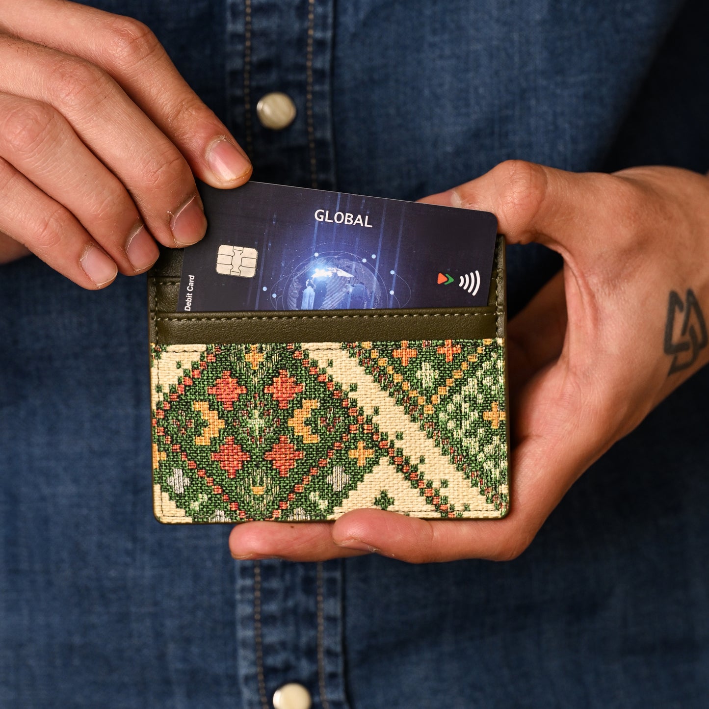 Olive Card Holder - Vegan Leather