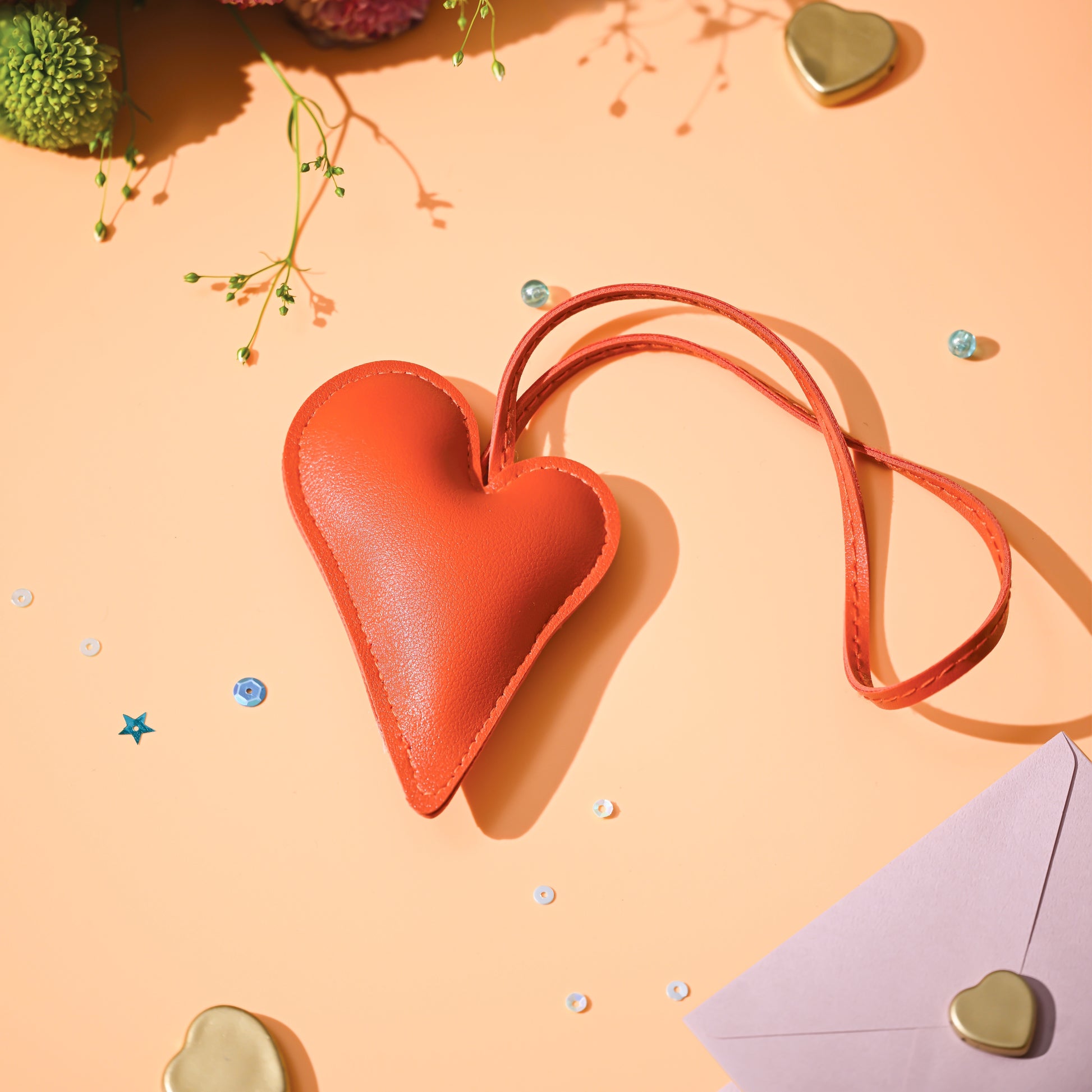 orange heart bag charm